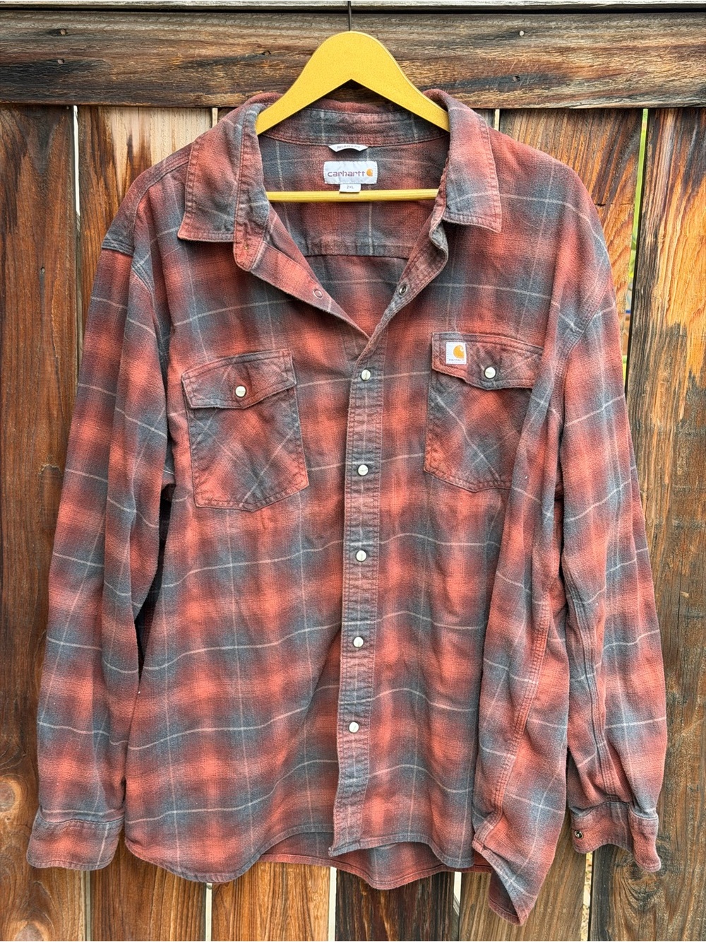 Carhartt Plaid Flannel Button Up Shirt Red Grey 2XL